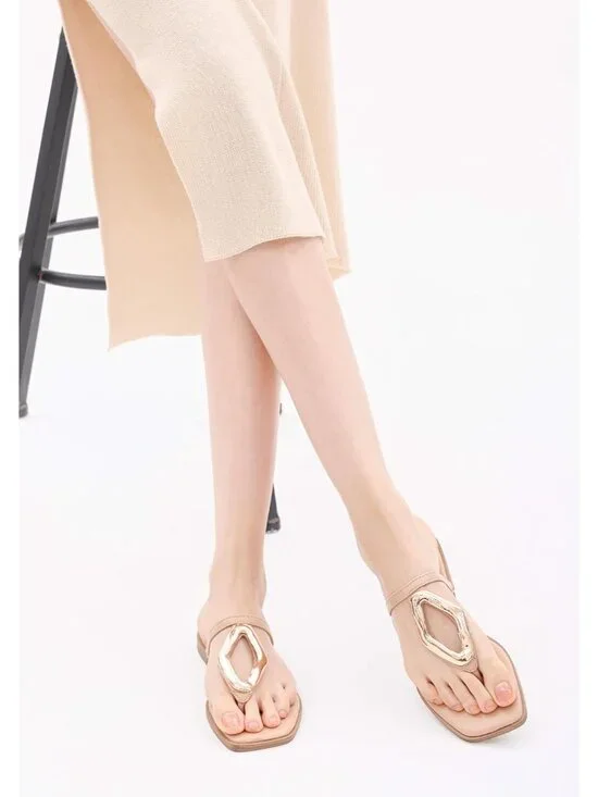 🆕Women's Nude Flip Flops Slip On Square Open Toe Slides Sandals for Summer - Picture 2 of 6